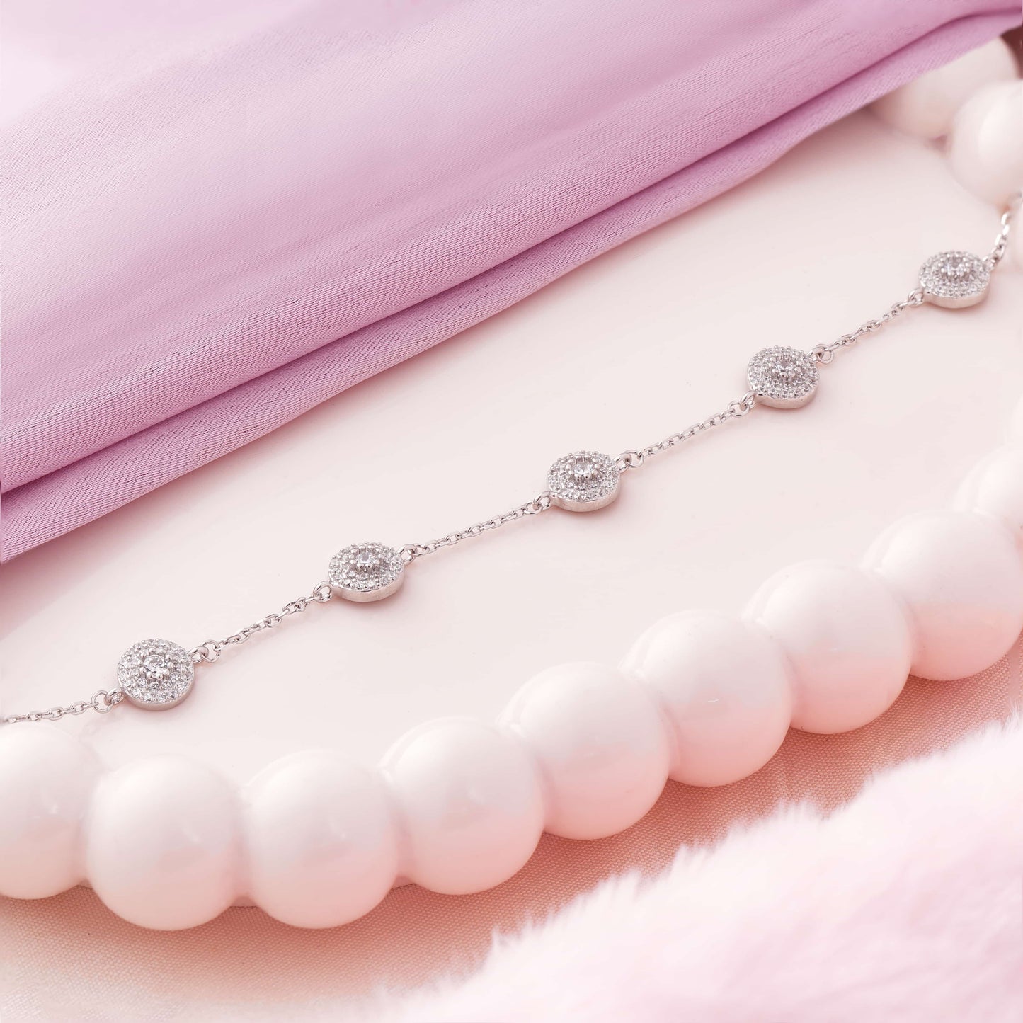 Diamond Balls Rhodium Bracelet