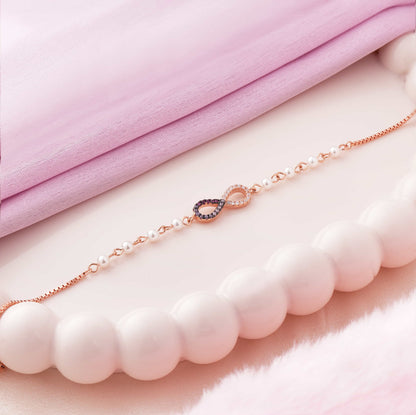 Colourful Infinity Diamonds with Pearl Rose Gold Bracelet