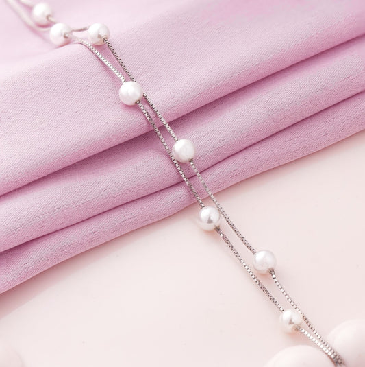 Dual Line Pearl Rhodium Bracelet