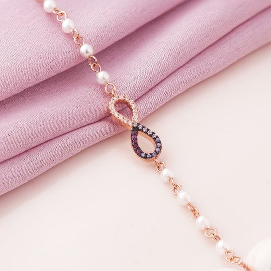 Colourful Infinity Diamonds with Pearl Rose Gold Bracelet