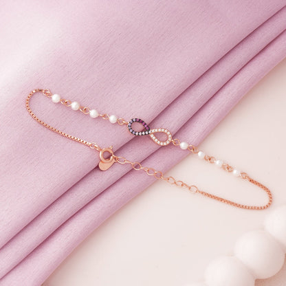 Colourful Infinity Diamonds with Pearl Rose Gold Bracelet