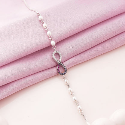Colourful Infinity Diamonds with Pearl Rhodium Bracelet