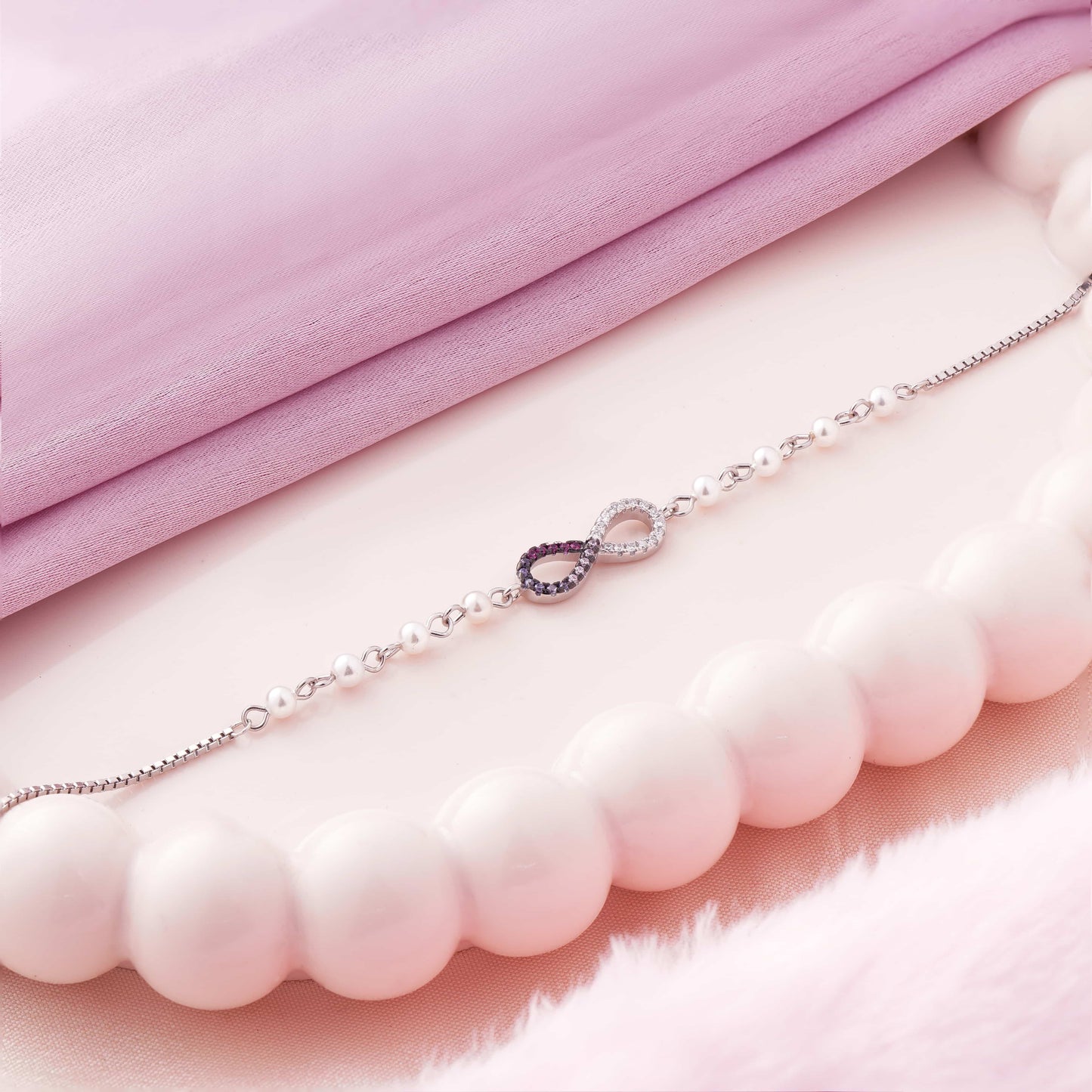 Colourful Infinity Diamonds with Pearl Rhodium Bracelet