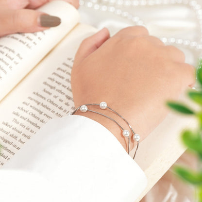 Dual Line Pearl Rhodium Bracelet