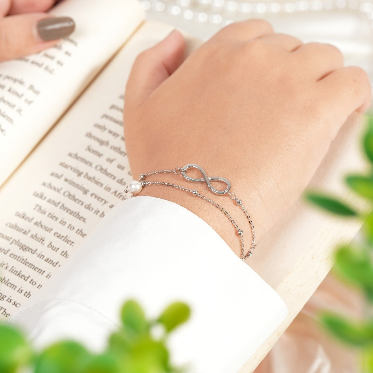 Infinity Pearl Rhodium Bracelet