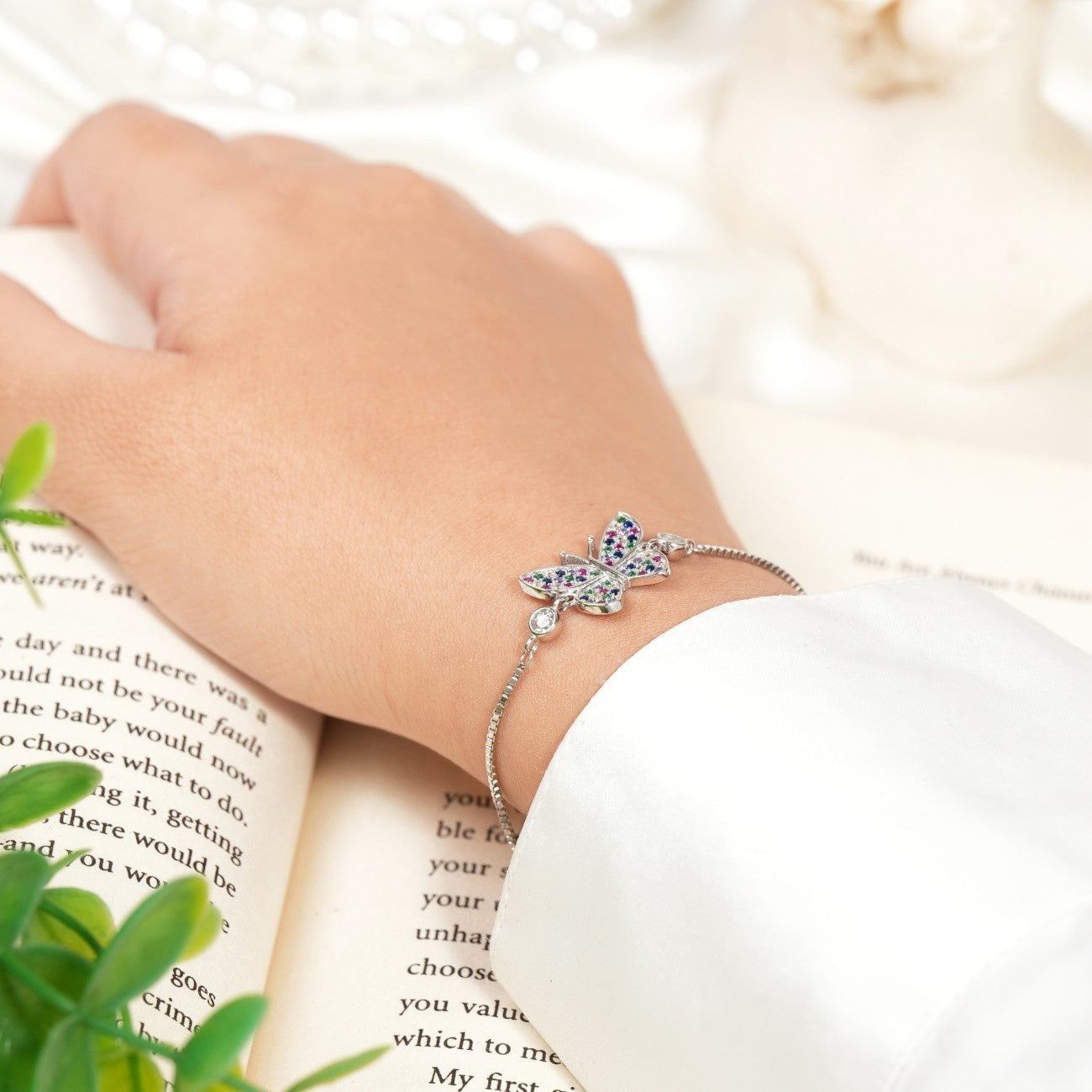 Bling Butterfly Rhodium Bracelet