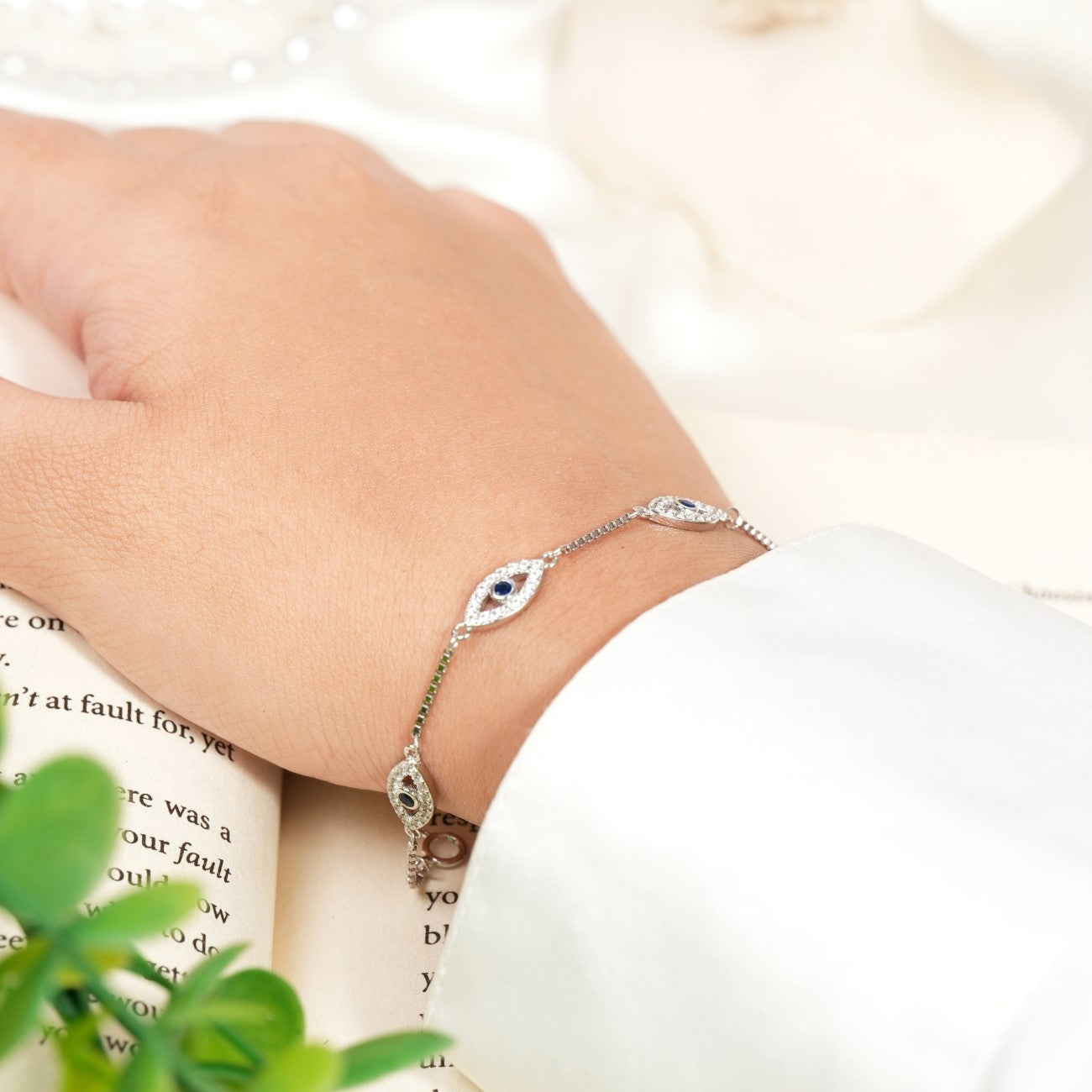 Italian Evil Eye Rhodium Bracelet