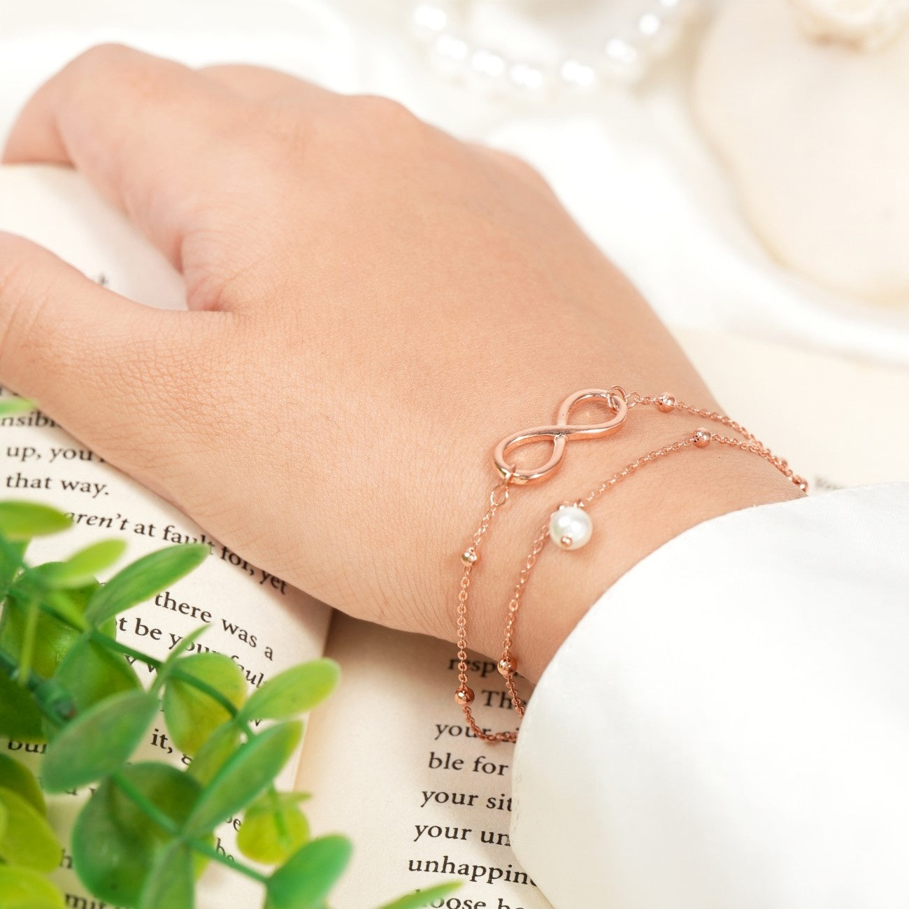 Infinity Pearl Rose Gold Bracelet